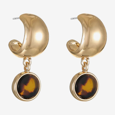 Liz Claiborne Gold Tone Tortoise Round Drop Earrings