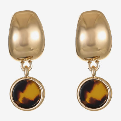 Liz Claiborne Gold Tone Tortoise Round Drop Earrings