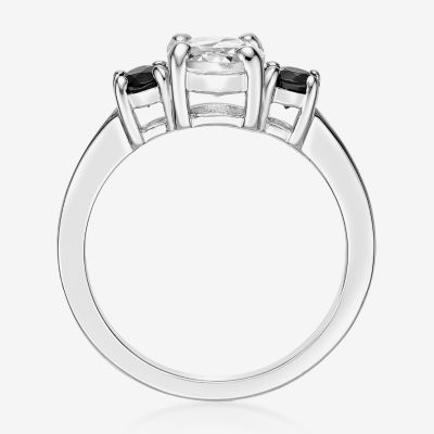 Womens Genuine White Topaz Sterling Silver 3-Stone Cocktail Ring