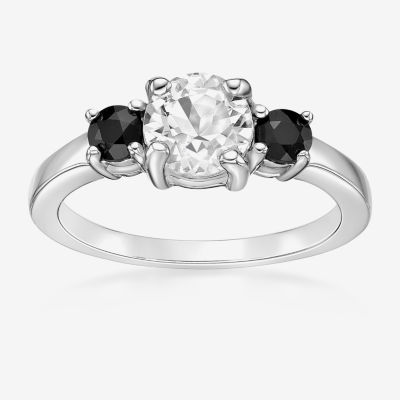 Womens Genuine White Topaz Sterling Silver 3-Stone Cocktail Ring