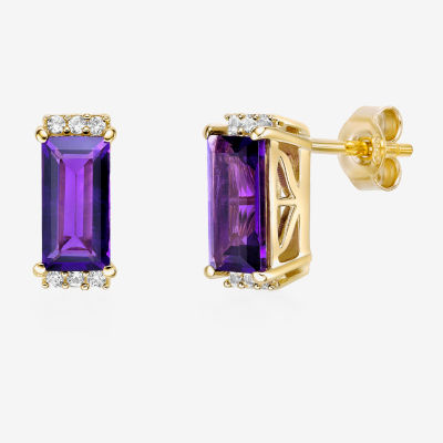 Genuine Purple Amethyst 18K Gold Over Silver 10mm Stud Earrings