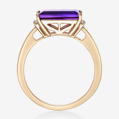 Womens Genuine Purple Amethyst 18K Gold Over Silver Cocktail Ring