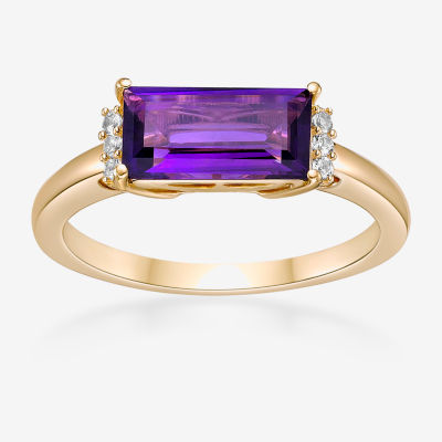 Womens Genuine Purple Amethyst 18K Gold Over Silver Cocktail Ring