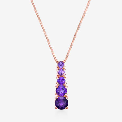 Womens Genuine Purple Amethyst 18K Rose Gold Over Silver Pendant Necklace