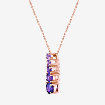 Womens Genuine Purple Amethyst 18K Rose Gold Over Silver Pendant Necklace