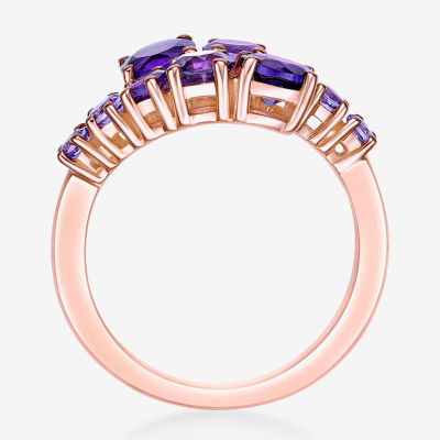 Womens Genuine Purple Amethyst 18K Rose Gold Over Silver Bypass  Cocktail Ring