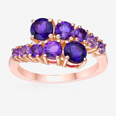 Womens Genuine Purple Amethyst 18K Rose Gold Over Silver Bypass  Cocktail Ring