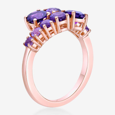 Womens Genuine Purple Amethyst 18K Rose Gold Over Silver Bypass  Cocktail Ring