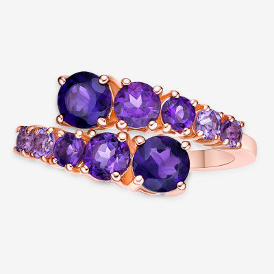 Womens Genuine Purple Amethyst 18K Rose Gold Over Silver Bypass  Cocktail Ring