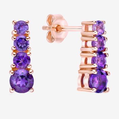 Genuine Purple Amethyst 18K Rose Gold Over Silver Drop Earrings