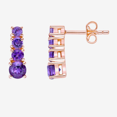 Genuine Purple Amethyst 18K Rose Gold Over Silver Drop Earrings