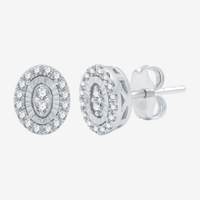 (H-I / I1) 1/4 CT. T.W. Lab Grown White Diamond Sterling Silver 8.9mm Oval Stud Earrings