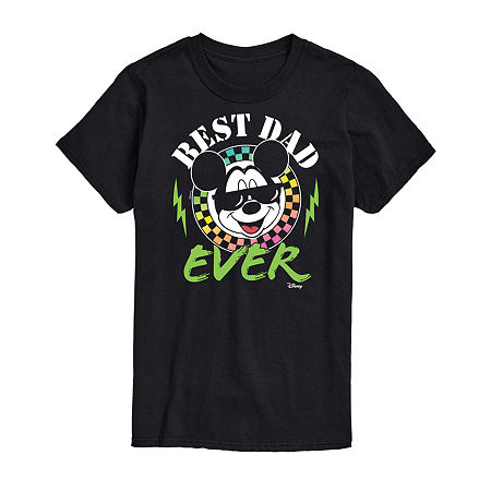 Mens Short Sleeve Mickey Mouse Best Dad Ever Graphic T-Shirt, Small, Black
