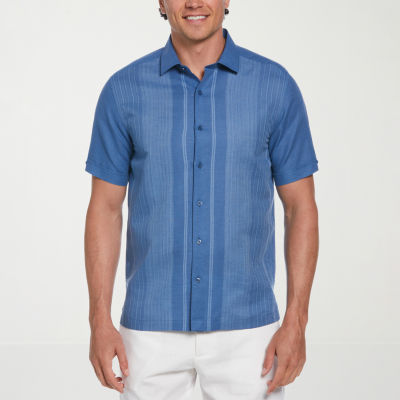 Cubavera Mens Regular Fit Short Sleeve Panel Button-Down Shirt