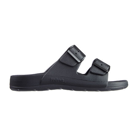 Totes Mens Double Buckle Slide Sandals, 12 Medium, Black