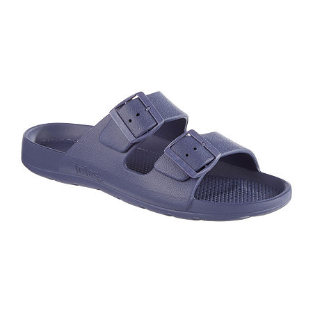 Totes Mens Double Buckle Slide Sandals, 10 Medium, Blue