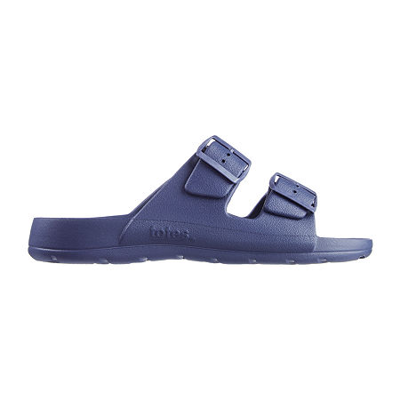 Totes Mens Double Buckle Slide Sandals, 10 Medium, Blue