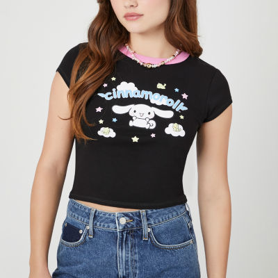 Forever 21 Cinnamoroll Hello Kitty Graphic Baby Tee Womens Crew Neck Short Sleeve Crop Top Juniors