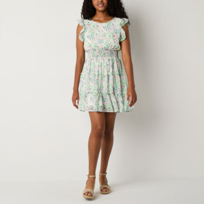 Emerald Sundae Juniors Short Sleeve Abstract Fit + Flare Dress