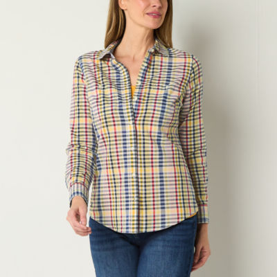 St. John's Bay Womens Long Sleeve Regular Fit Button-Down Shirt