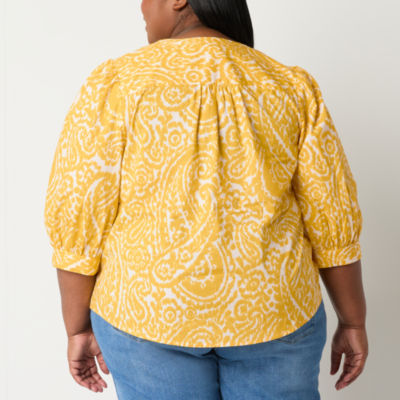 St. John's Bay Plus Womens Split Crew Neck Long Sleeve Blouse