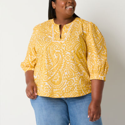 St. John's Bay Plus Womens Split Crew Neck Long Sleeve Blouse