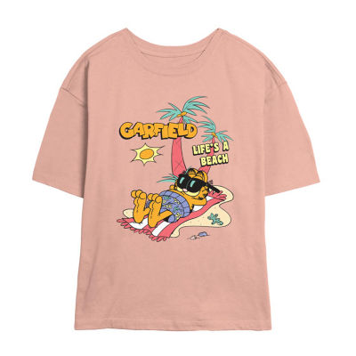 Juniors Garfield Life'S A Beach Tee Womens Crew Neck Short Sleeve Garfield Graphic T-Shirt