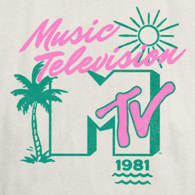 Mtv Tee Womens Juniors Crew Neck Short Sleeve Regular Fit Graphic T-Shirt