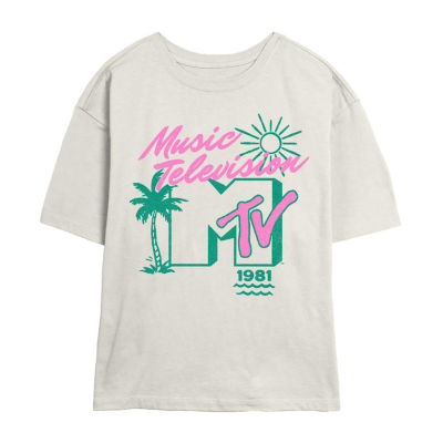 Mtv Tee Womens Juniors Crew Neck Short Sleeve Regular Fit Graphic T-Shirt