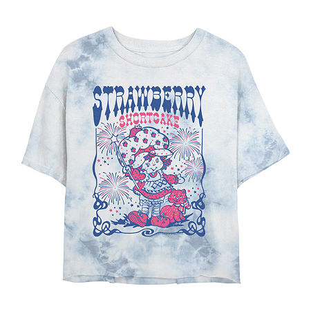 Novelty T-shirts Strawberry Shortcake Cropped Tee Womens Juniors Crew Neck Short Sleeve Regular Fit Graphic T-shirt In White