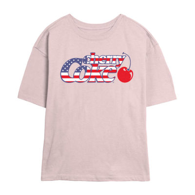 Flag Cherry Coke Tee Womens Crew Neck Short Sleeve Regular Fit Juniors Graphic T-Shirt