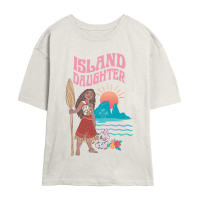 Island Daughter Tee Womens Juniors Crew Neck Short Sleeve Regular Fit Princess Moana Graphic T-Shirt
