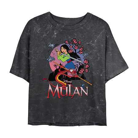 Juniors Womens Crew Neck Short Sleeve Princess Mulan Graphic T-Shirt, Xx-large, Black