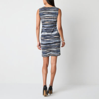 Robbie Bee Womens Sleeveless Striped Sheath Dress