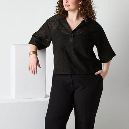 Worthington Plus Womens Elbow Sleeve Blouse