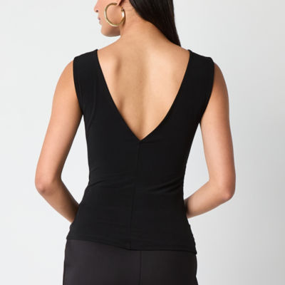 Bold Elements Womens Asymmetrical Neck Sleeveless Blouse