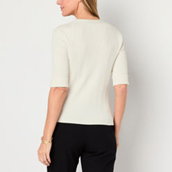 売れ筋商品|||カスパー カットソー トップス レディース Women's V-Neck Pleated-Shoulder Elbow-Sleeve Top White Kasper Women's V-Neck Pleated-Shoulder Elbow-Sleeve Top