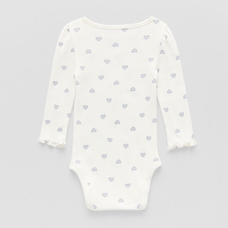 Okie Dokie Baby Girls Long Sleeve Bodysuit, 6 Months, White