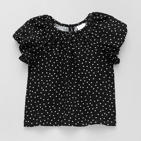 Okie Dokie Toddler & Little Girls Round Neck Short Sleeve Blouse, 18 Months, Black