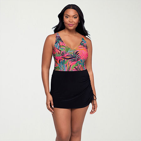 Trimshaper Womens Leaf Swim Dress, 12, Pink