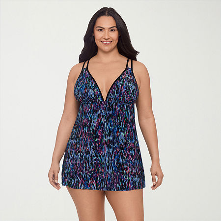 Trimshaper Womens Animal Plus Swim Dress, 22w, Purple
