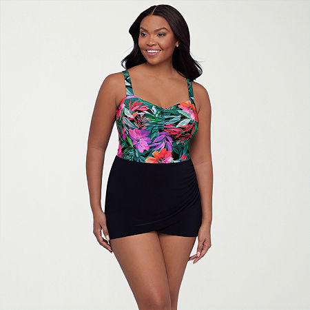 Trimshaper Womens Floral Swim Dress, 14, Green