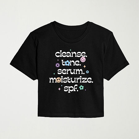 Womens Juniors Crew Neck Short Sleeve Regular Fit Graphic T-Shirt, X-large, Black