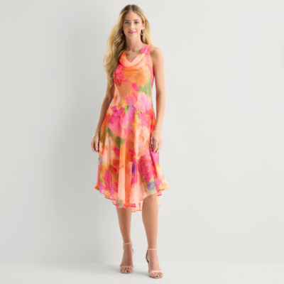 Robbie Bee Petite Printed Cowlneck High-Low Midi Dress - Peach.pink - Size 4P