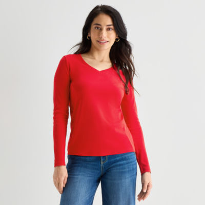 Representative product-family photo: St. John's Bay Womens V Neck Long Sleeve T-Shirt. Pictured option and availability are unverified.