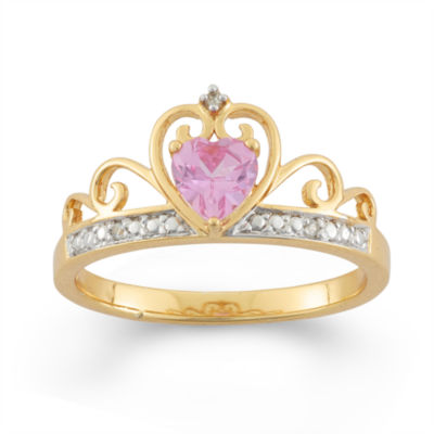 Lab-Created Pink Sapphire and White Sapphire 18K Gold Over Silver Tiara Ring