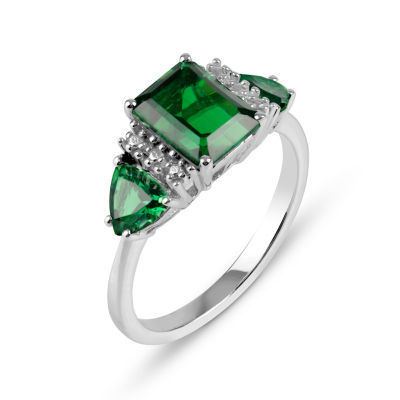 Lab-Created Emerald Sterling Silver Ring