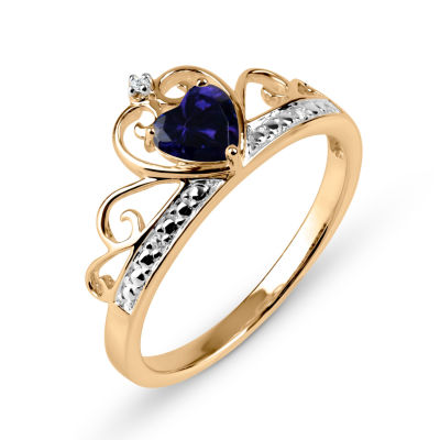 Heart-Shaped Lab-Created Blue Sapphire & Cubic Zirconia 18K Gold Over Silver Ring