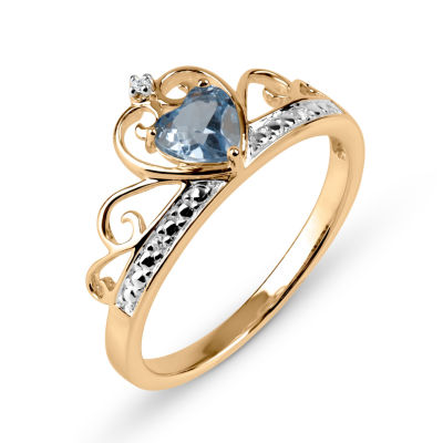 Heart-Shaped Simulated Blue Topaz & Cubic Zirconia 18K Gold Over Silver Ring