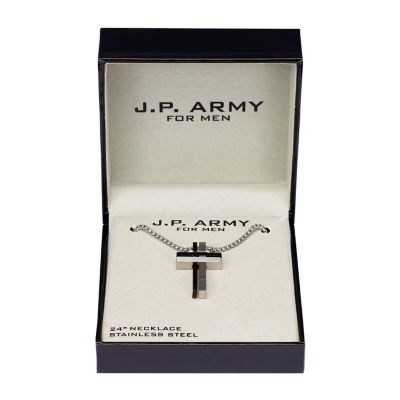 J.P. Army Men's Jewelry Stainless Steel 24 Inch Link Cross Pendant Necklace